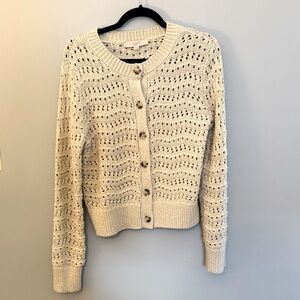 LOFT Ivory with gold threads Knit Button-Up Cardigan